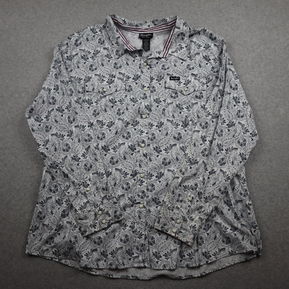 Wrangler Retro Shirt Mens 3XL Western Blue White Paisley Pearl Snap Long Sleeve
